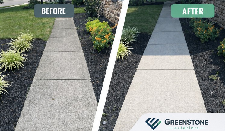 Walkway pressure washing at a home in Dublin, Ohio